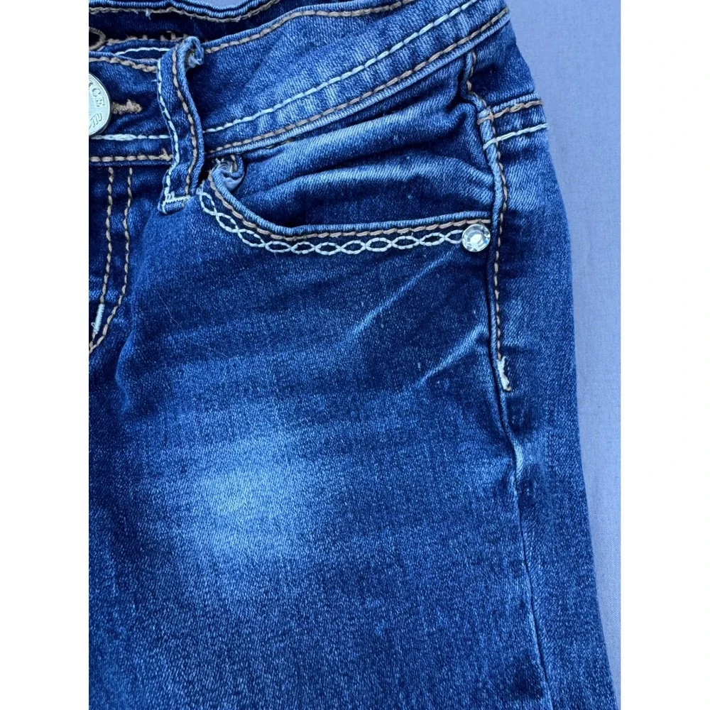 Justice Girls Premium Jeans Dark Wash Sequin Rhinestone Embellished Size 7R Blue